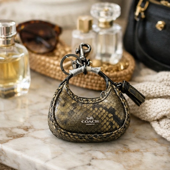 Coach Handbags - Brand New with Tags Coach Carmen Bag Charm in Snake Print (Gunmetal/Olive)